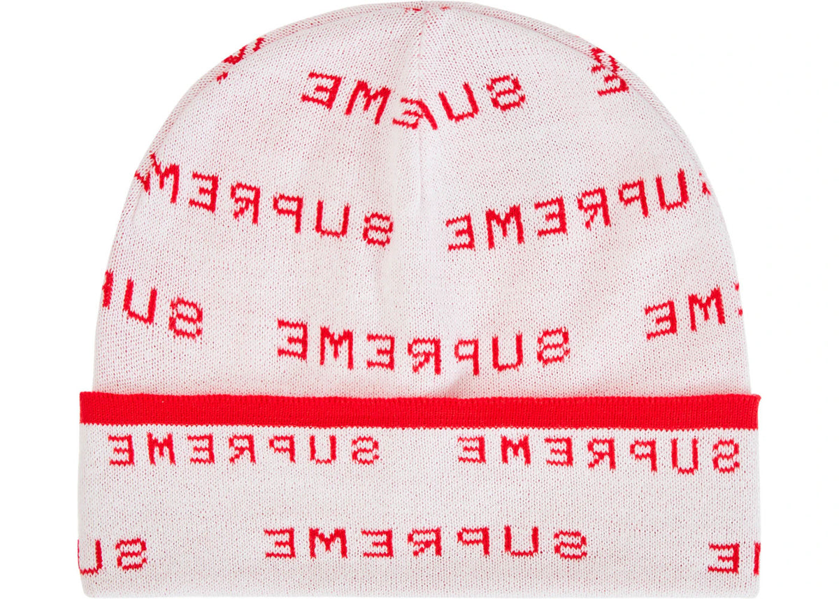 Supreme Logo Repeat Beanie White