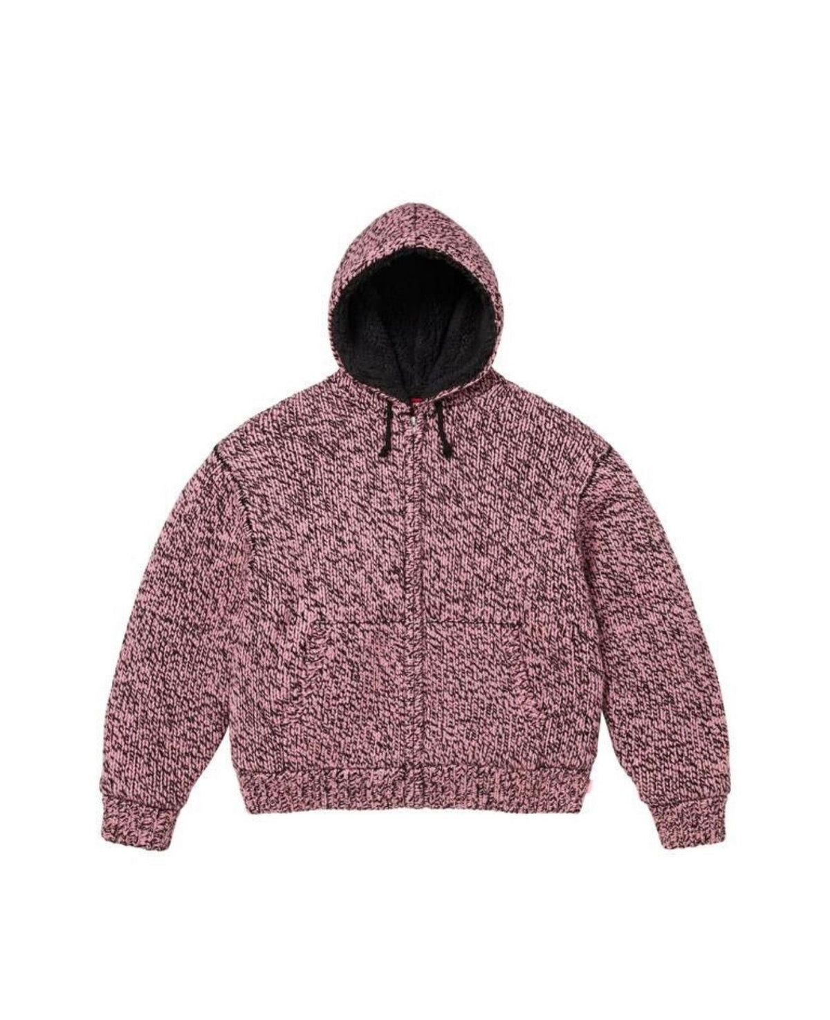 Supreme Faux Shearling Lined Zip Up Hooded Sweater Pink Melange